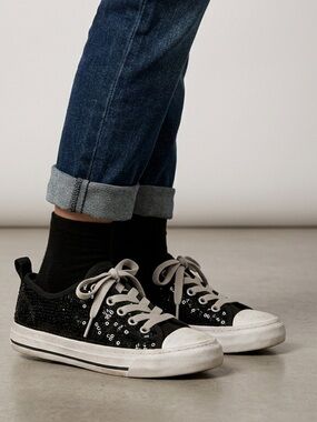 Converse Black Sequin Low Top Sneakers Canvas Lace Up